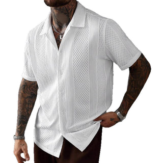 Men's Solid-Colored Knitted Hollow-Out French-Style Lapel Shirt