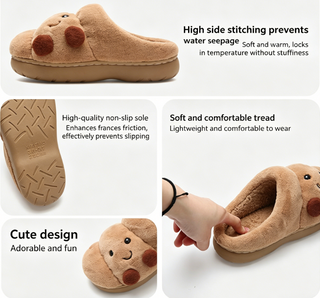 Men's and Women's Winter Cotton Slippers for Home, Couple Cute Croissant Bread