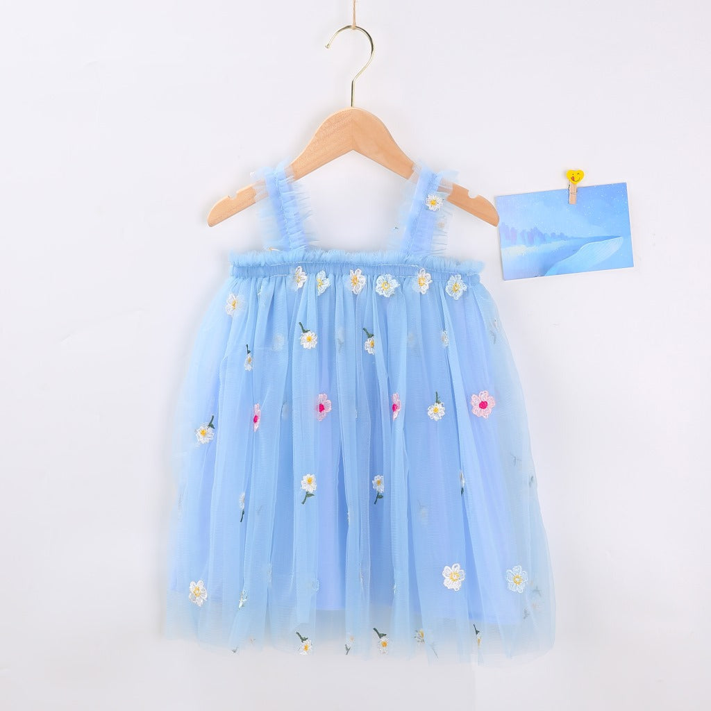 INS Summer New Style Strap Girls Dress Embroidered Sweet Tulle Dress Children's Formal Dress Princess Dress Wholesale