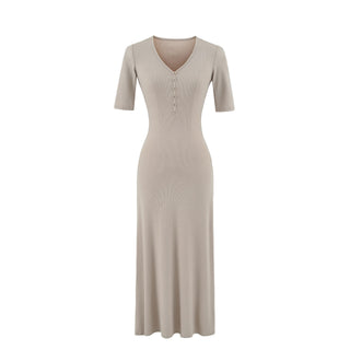 V-neck slim fit hip hugging long skirt