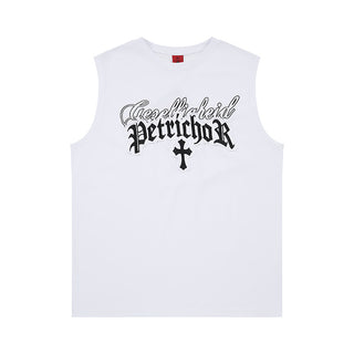 Cross Gothic letter embroidered wide shoulder vest