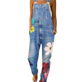 Printed jeans with non elastic straps and long pants straight tube