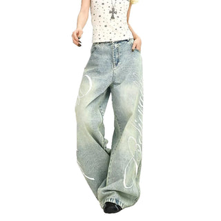 Simple Distressed Washed Knife-Edge Denim Pants