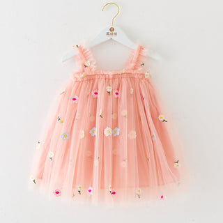INS Summer New Style Strap Girls Dress Embroidered Sweet Tulle Dress Children's Formal Dress Princess Dress Wholesale