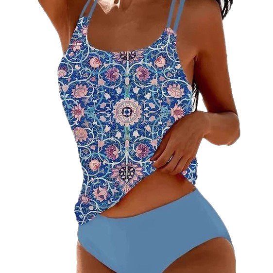 Printed split high waisted swimsuit