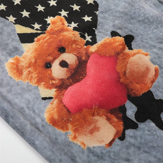 Teddy bear cartoon hot stamping straight leg denim pants