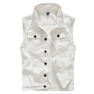 Slim Fit Trendy Men's White Denim Vest Denim Waistcoat Denim Sleeveless Top