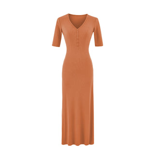 V-neck slim fit hip hugging long skirt