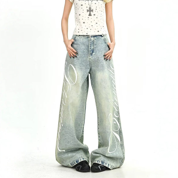 Simple Distressed Washed Knife-Edge Denim Pants