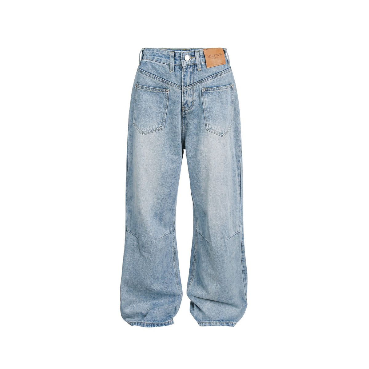 Washed Loose Casual Wide Leg Long Pants with Pocket Design Denim Trousers