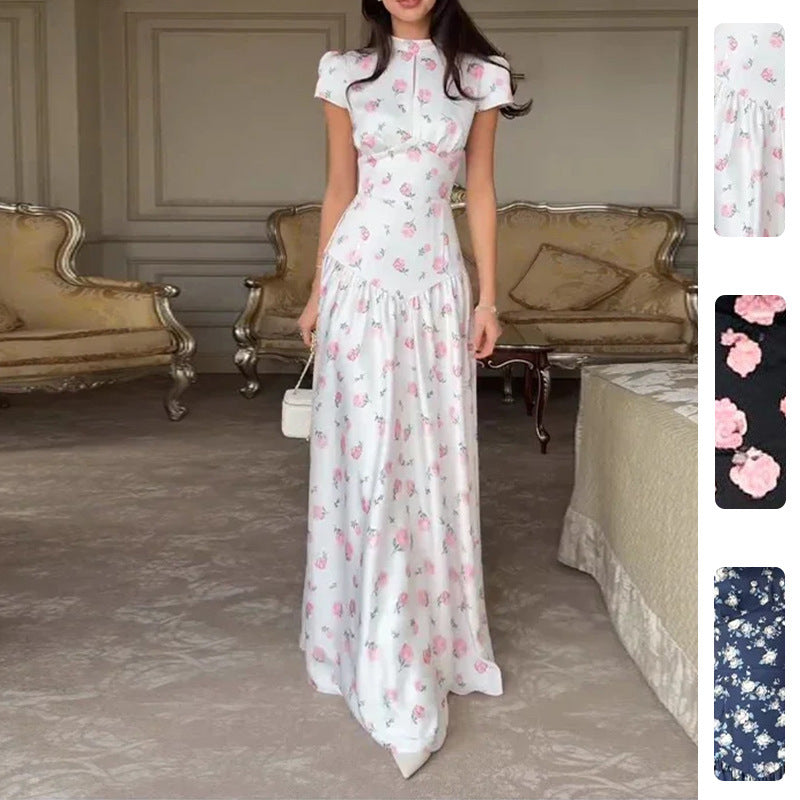 Fashionable Elegant And Loose-fitting Long Dress With A Botanical Print