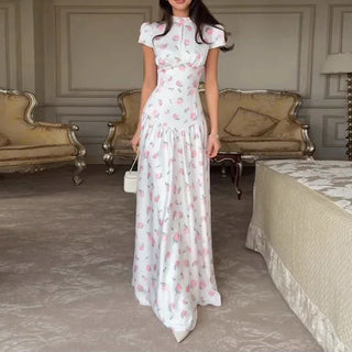 Fashionable Elegant And Loose-fitting Long Dress With A Botanical Print