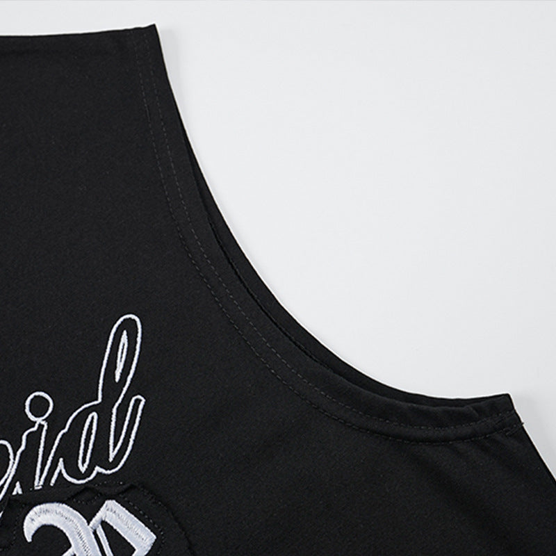 Cross Gothic letter embroidered wide shoulder vest