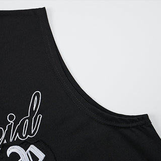 Cross Gothic letter embroidered wide shoulder vest