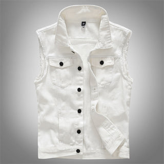 Slim Fit Trendy Men's White Denim Vest Denim Waistcoat Denim Sleeveless Top