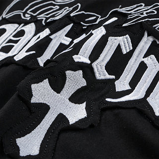 Cross Gothic letter embroidered wide shoulder vest