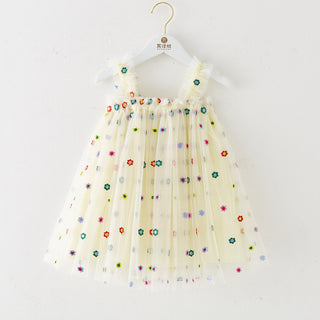 INS Summer New Style Strap Girls Dress Embroidered Sweet Tulle Dress Children's Formal Dress Princess Dress Wholesale