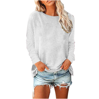 Womens Solid-Color Long-Sleeve Crew-Neck Pullover T-Shirt