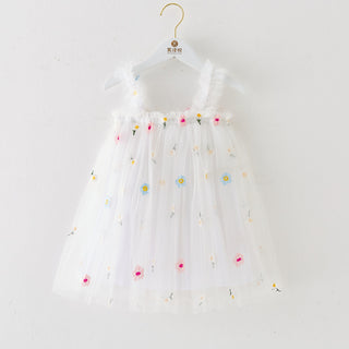 INS Summer New Style Strap Girls Dress Embroidered Sweet Tulle Dress Children's Formal Dress Princess Dress Wholesale