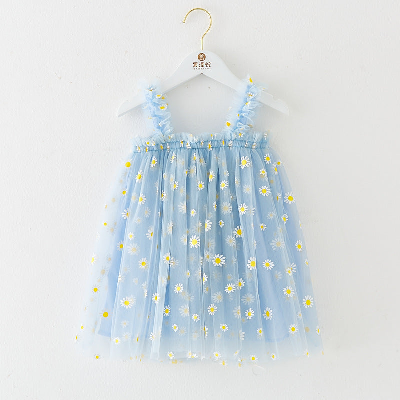 INS Summer New Style Strap Girls Dress Embroidered Sweet Tulle Dress Children's Formal Dress Princess Dress Wholesale