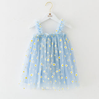 INS Summer New Style Strap Girls Dress Embroidered Sweet Tulle Dress Children's Formal Dress Princess Dress Wholesale