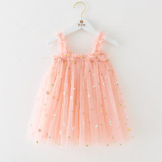 INS Summer New Style Strap Girls Dress Embroidered Sweet Tulle Dress Children's Formal Dress Princess Dress Wholesale