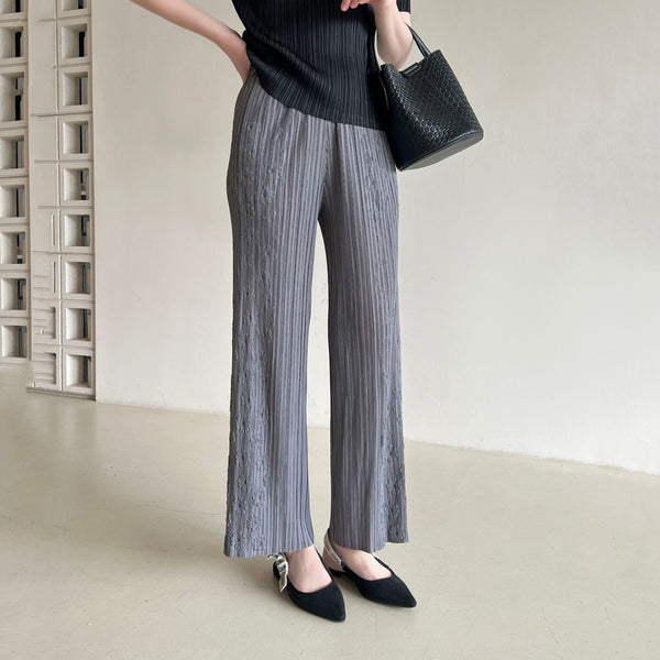High-end Pleated Embroidered Straight Leg Casual Fashion Pants