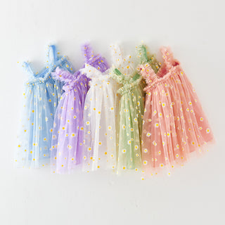 INS Summer New Style Strap Girls Dress Embroidered Sweet Tulle Dress Children's Formal Dress Princess Dress Wholesale