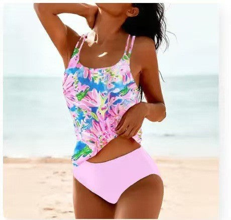 Printed split high waisted swimsuit