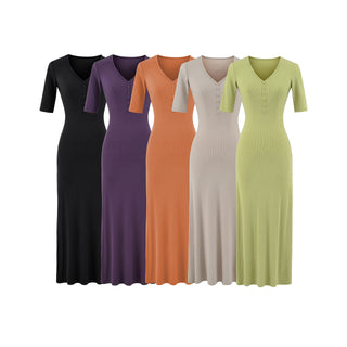 V-neck slim fit hip hugging long skirt