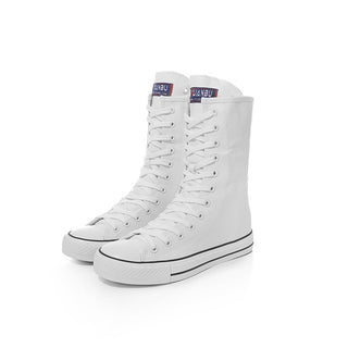 Canvas Shoes with Front Lace-Up and Side Zipper, Women's Sneakers
