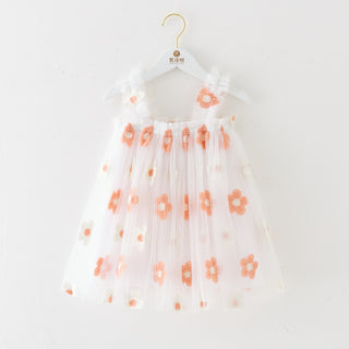 INS Summer New Style Strap Girls Dress Embroidered Sweet Tulle Dress Children's Formal Dress Princess Dress Wholesale