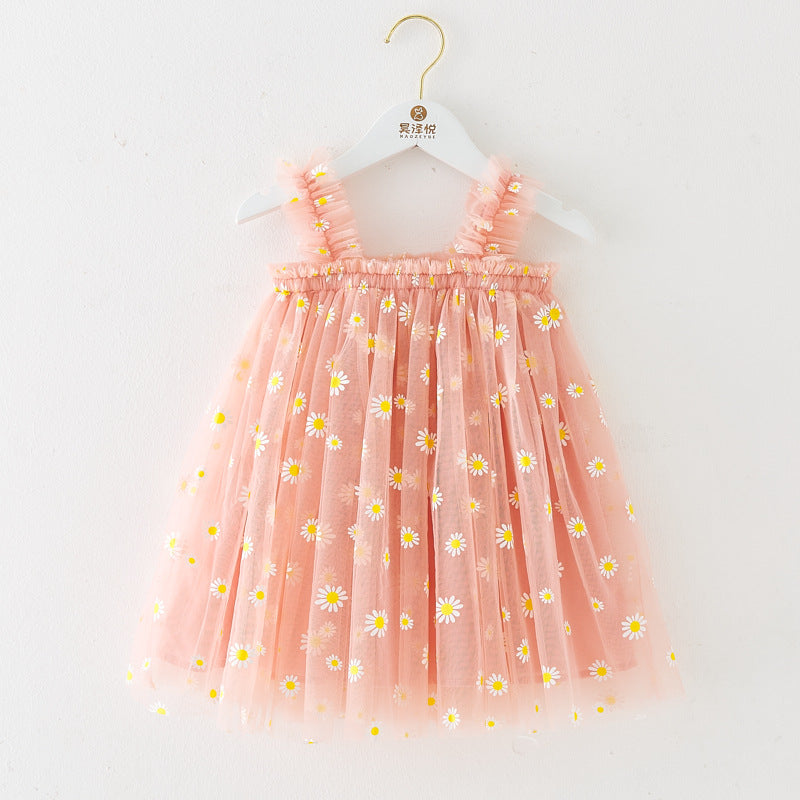 INS Summer New Style Strap Girls Dress Embroidered Sweet Tulle Dress Children's Formal Dress Princess Dress Wholesale