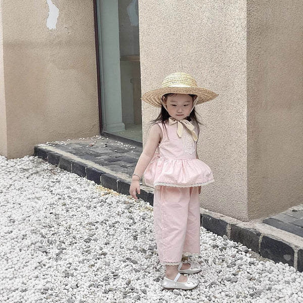 Cute Pink Sleeveless Vest + Pants Two-Piece Set for Girls, Summer Fashion Outfit
