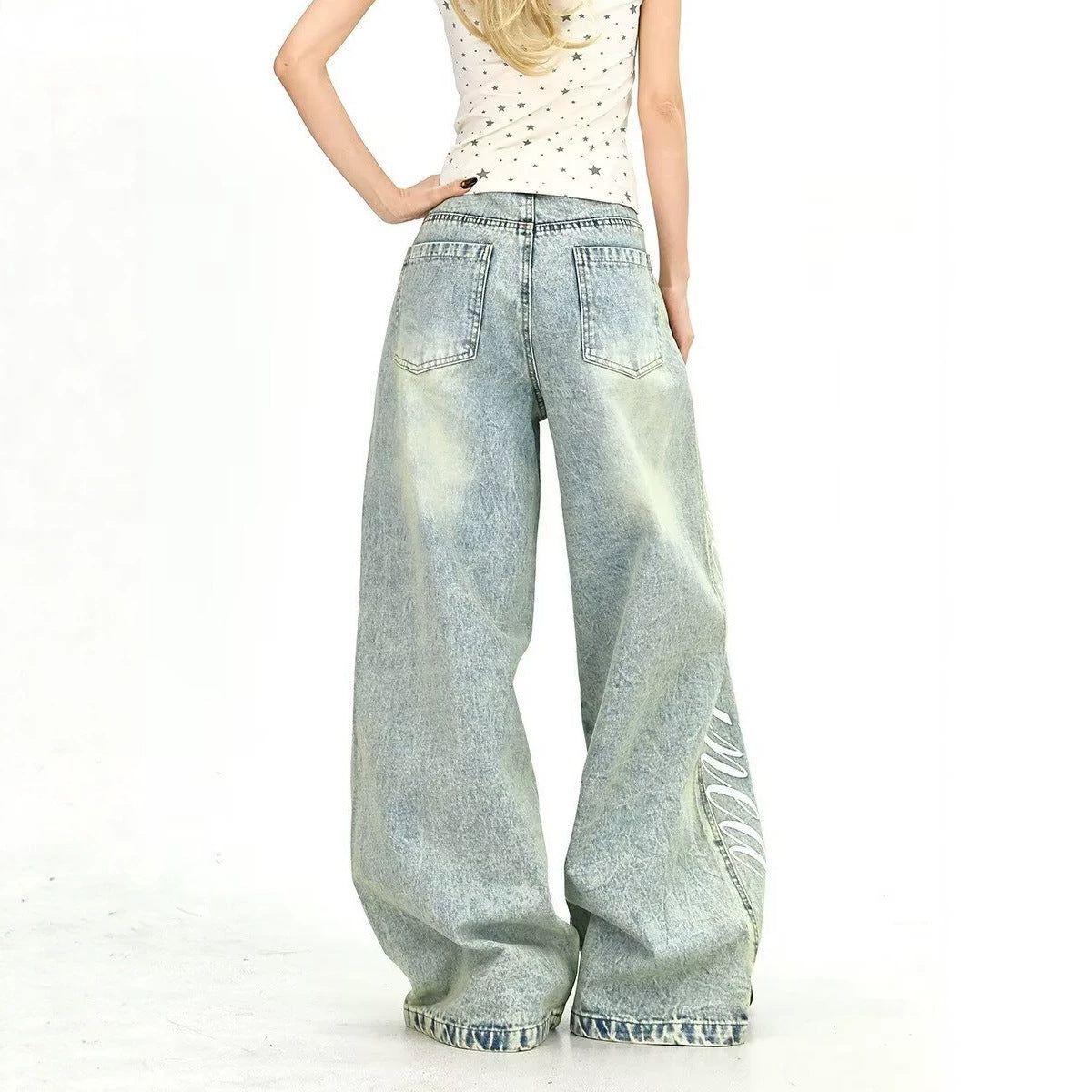 Simple Distressed Washed Knife-Edge Denim Pants