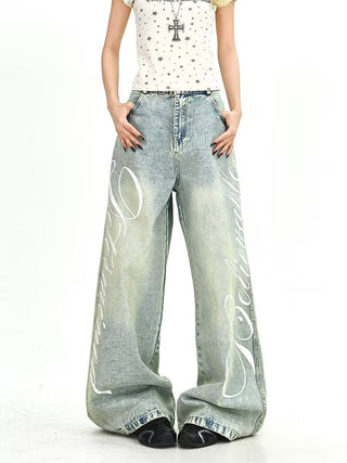 Simple Distressed Washed Knife-Edge Denim Pants