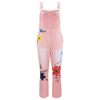 Printed jeans with non elastic straps and long pants straight tube