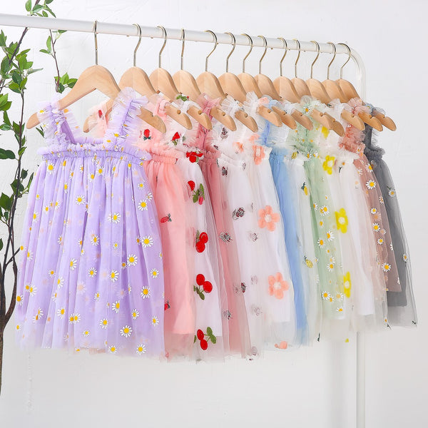 INS Summer New Style Strap Girls Dress Embroidered Sweet Tulle Dress Children's Formal Dress Princess Dress Wholesale