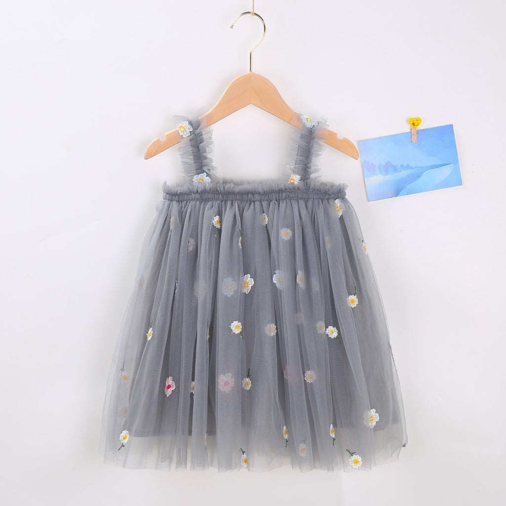 INS Summer New Style Strap Girls Dress Embroidered Sweet Tulle Dress Children's Formal Dress Princess Dress Wholesale