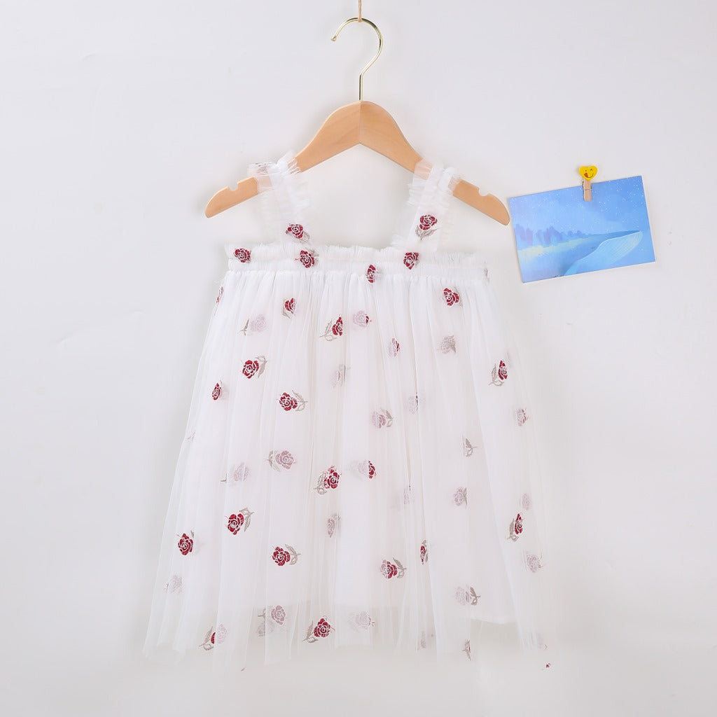 INS Summer New Style Strap Girls Dress Embroidered Sweet Tulle Dress Children's Formal Dress Princess Dress Wholesale