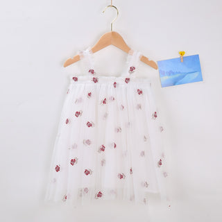INS Summer New Style Strap Girls Dress Embroidered Sweet Tulle Dress Children's Formal Dress Princess Dress Wholesale
