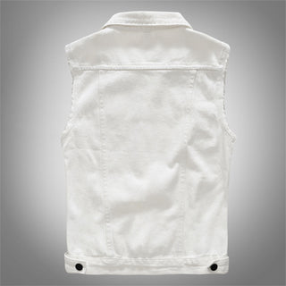 Slim Fit Trendy Men's White Denim Vest Denim Waistcoat Denim Sleeveless Top