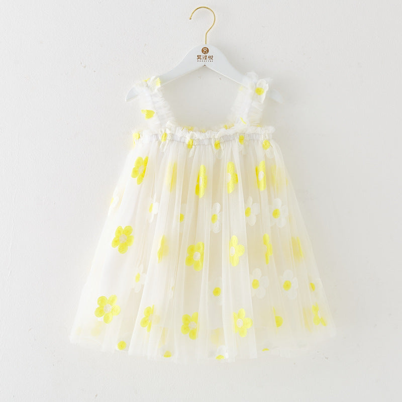 INS Summer New Style Strap Girls Dress Embroidered Sweet Tulle Dress Children's Formal Dress Princess Dress Wholesale