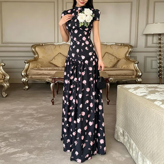 Fashionable Elegant And Loose-fitting Long Dress With A Botanical Print