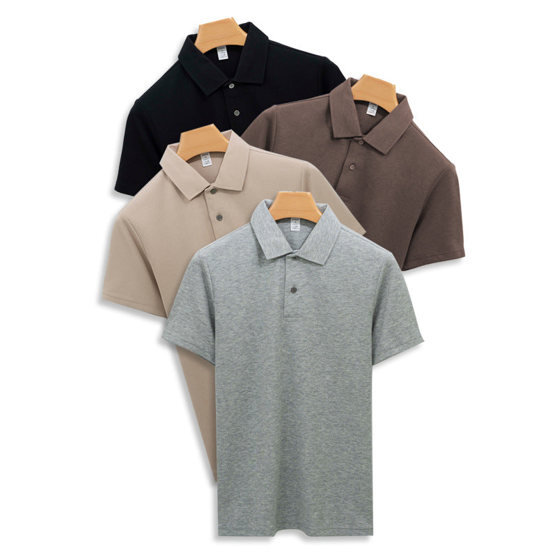 Cotton Seamless Polo-neck Short-sleeve T-shirt