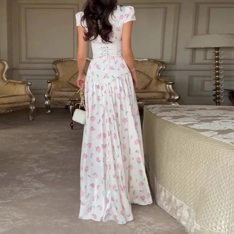Fashionable Elegant And Loose-fitting Long Dress With A Botanical Print
