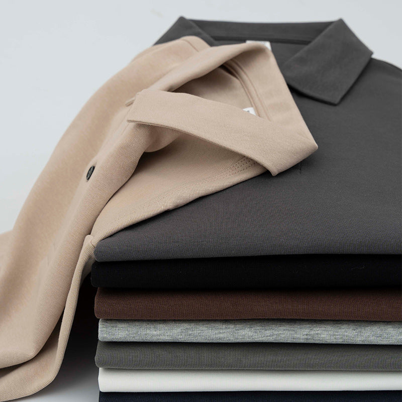 Cotton Seamless Polo-neck Short-sleeve T-shirt