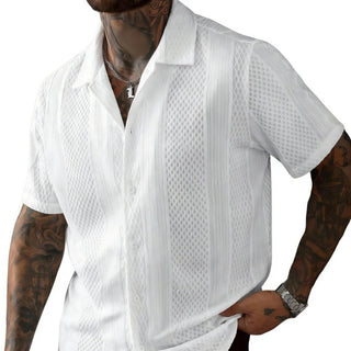 Men's Solid-Colored Knitted Hollow-Out French-Style Lapel Shirt